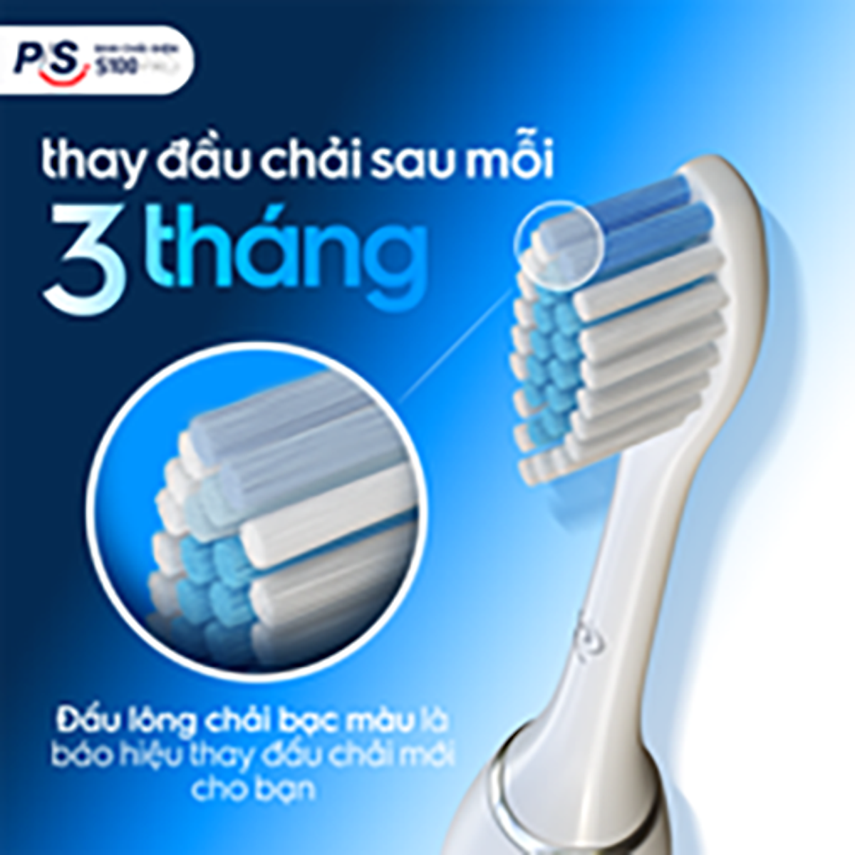 Bàn Chải Điện P/S S100 PRO - Công Nghệ Sóng Âm, Chải Sạch Mảng Bám Tới 10X - Trắng Sáng