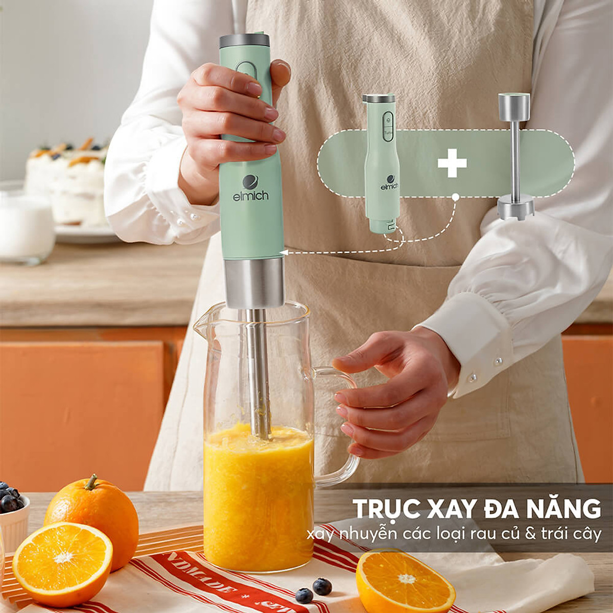 Máy xay cầm tay Elmich BLE-8666, công suất 1000W, thiết kế cầm tay dễ sử dụng, lưỡi dao bằng thép không gỉ siêu bền, đảm bảo an toàn tuyệt đối cho sức khỏe - Hàng chính hãng