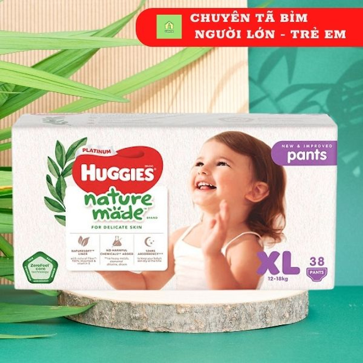 Tã Quần Siêu Cao Cấp Huggies Platinum Nature Made XL38 (38 Miếng)
