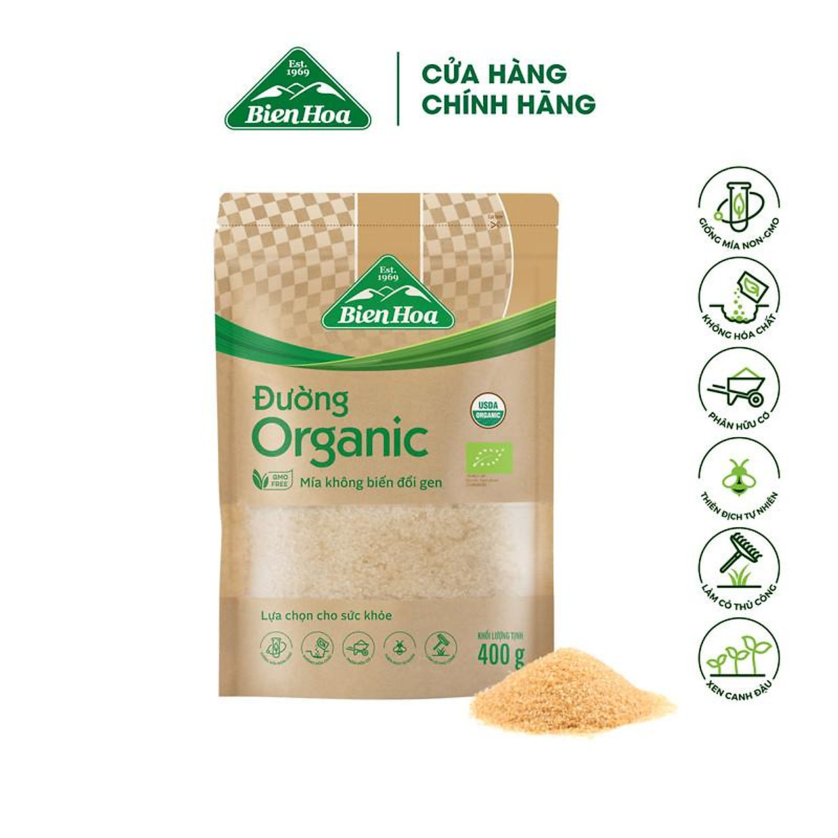 Đường Biên Hòa Organic túi 400gr/túi