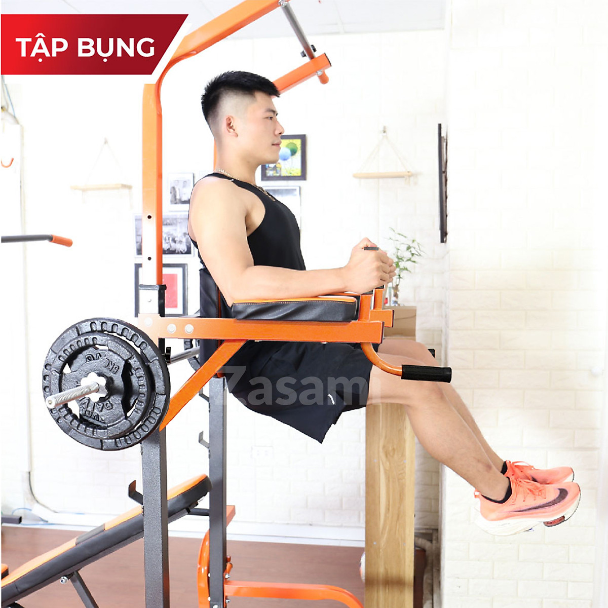 Giàn tạ đa năng kết hợp xà đơn xà kép Zasami 8215 - Kèm 50kg tạ gang, đòn 1m5 - tặng bộ tạ đeo chân