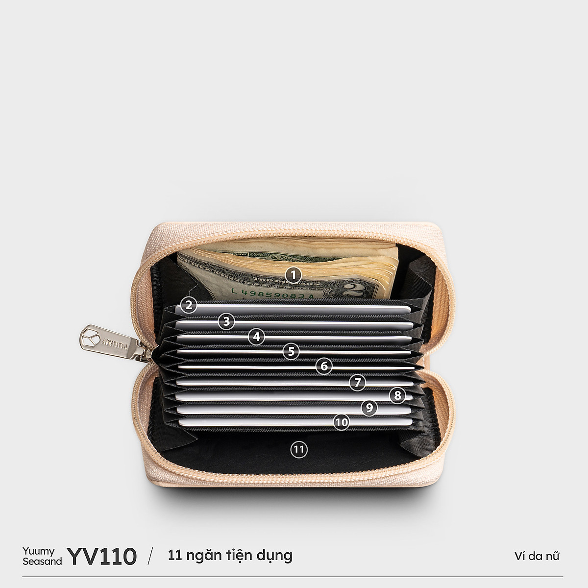 Ví da nữ mini cầm tay nhiều ngăn Yuumy Seasand YV110