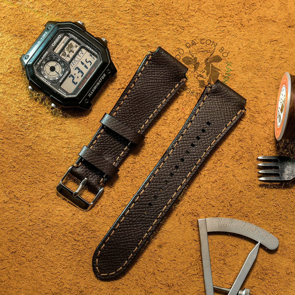 Mua Dây da đồng hồ dành cho Casio Ae1200 - seiko size 18mm Handmade (Tặng  kèm khoá + cây thay dây ) - Nâu chocolate tại shop gia dụng thanh bình
