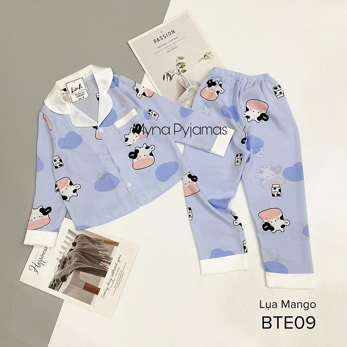 Quần áo trẻ em pijama tay dài (size cho bé từ 21-24kg) chất lụa mango