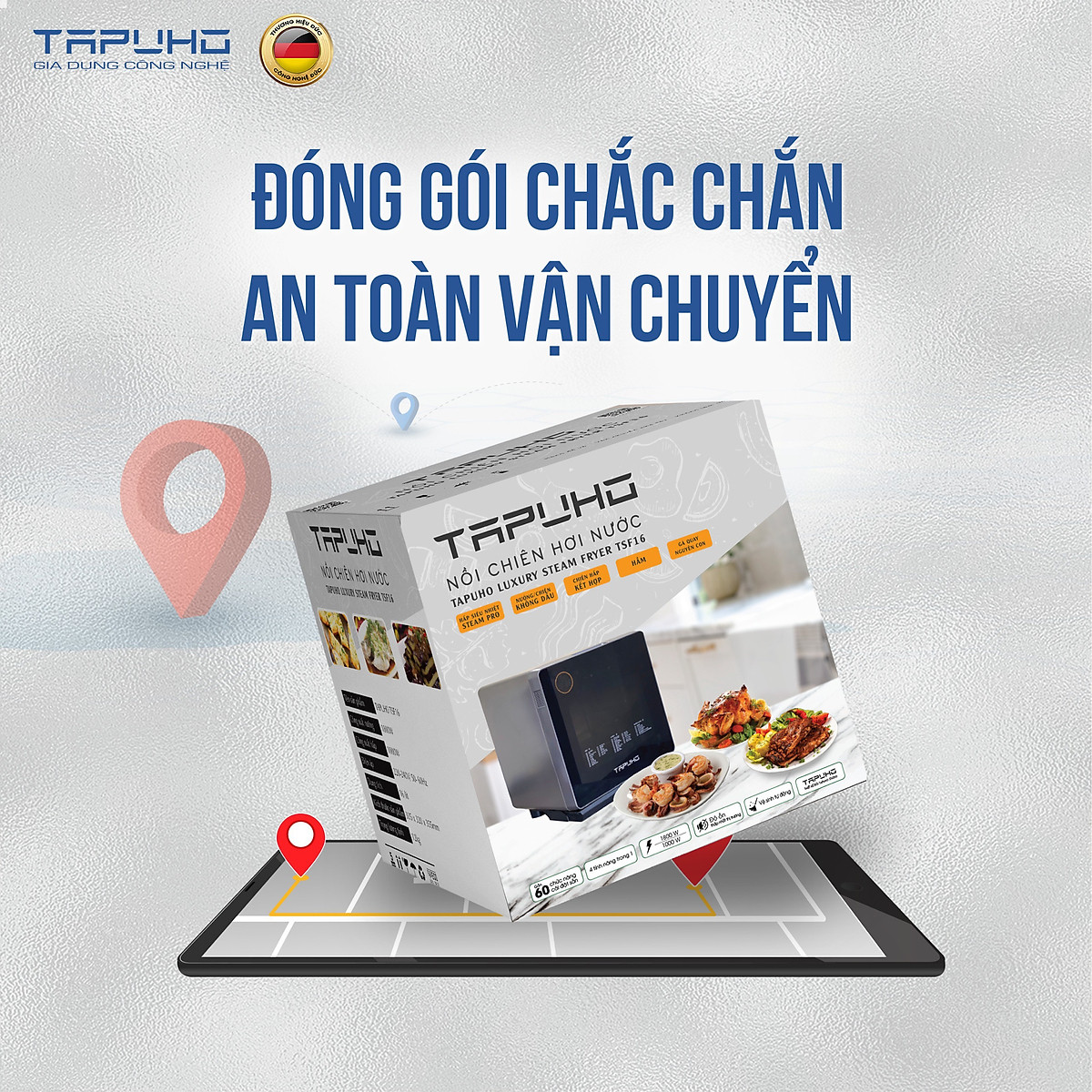 Nồi chiên hơi nước cao cấp TAPUHO TSF16 - Thương hiệu Đức - 2.800w - 16 lít - BH 2 năm