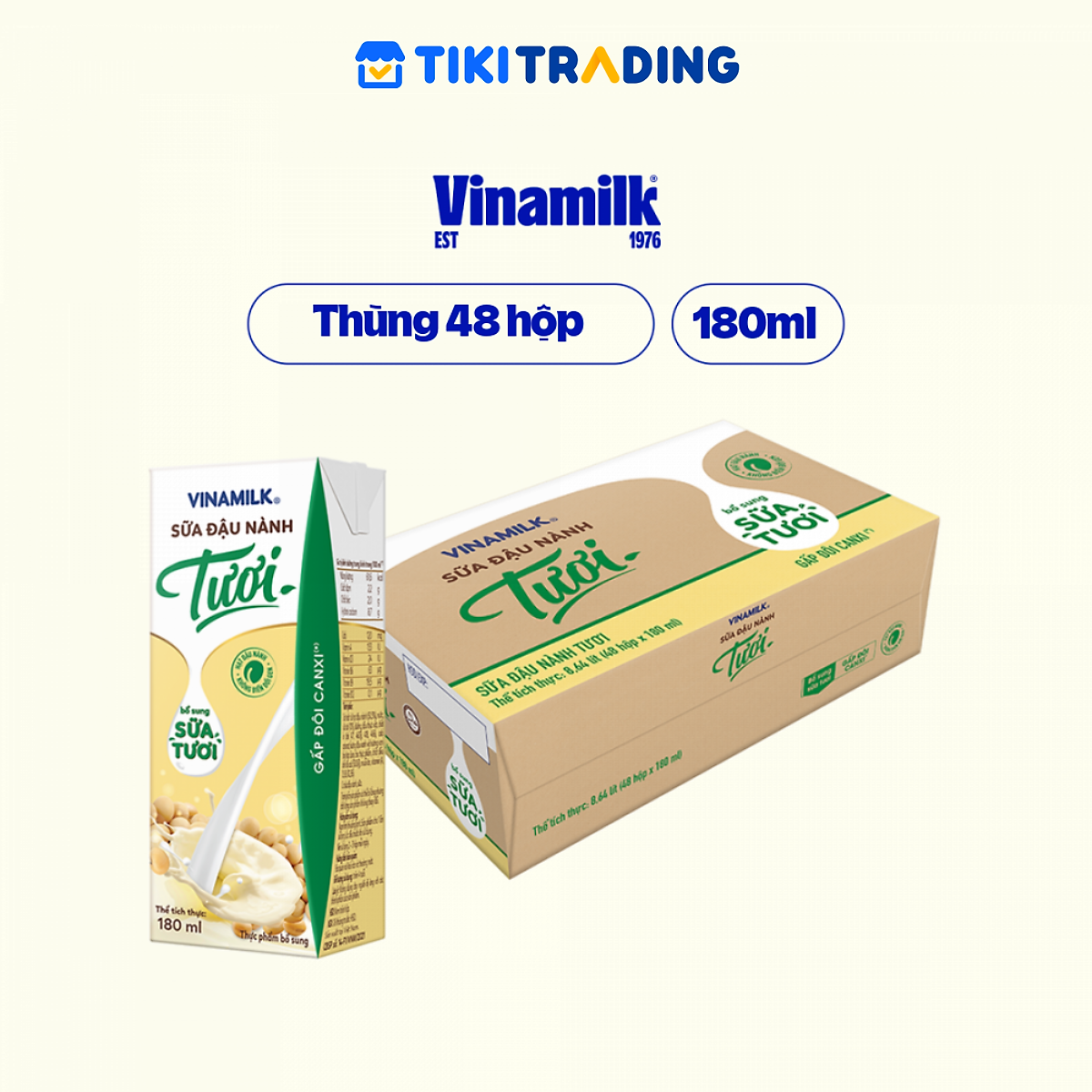 Thùng Sữa đậu nành Tươi Vinamilk 180ml - 48 hộp/Thùng
