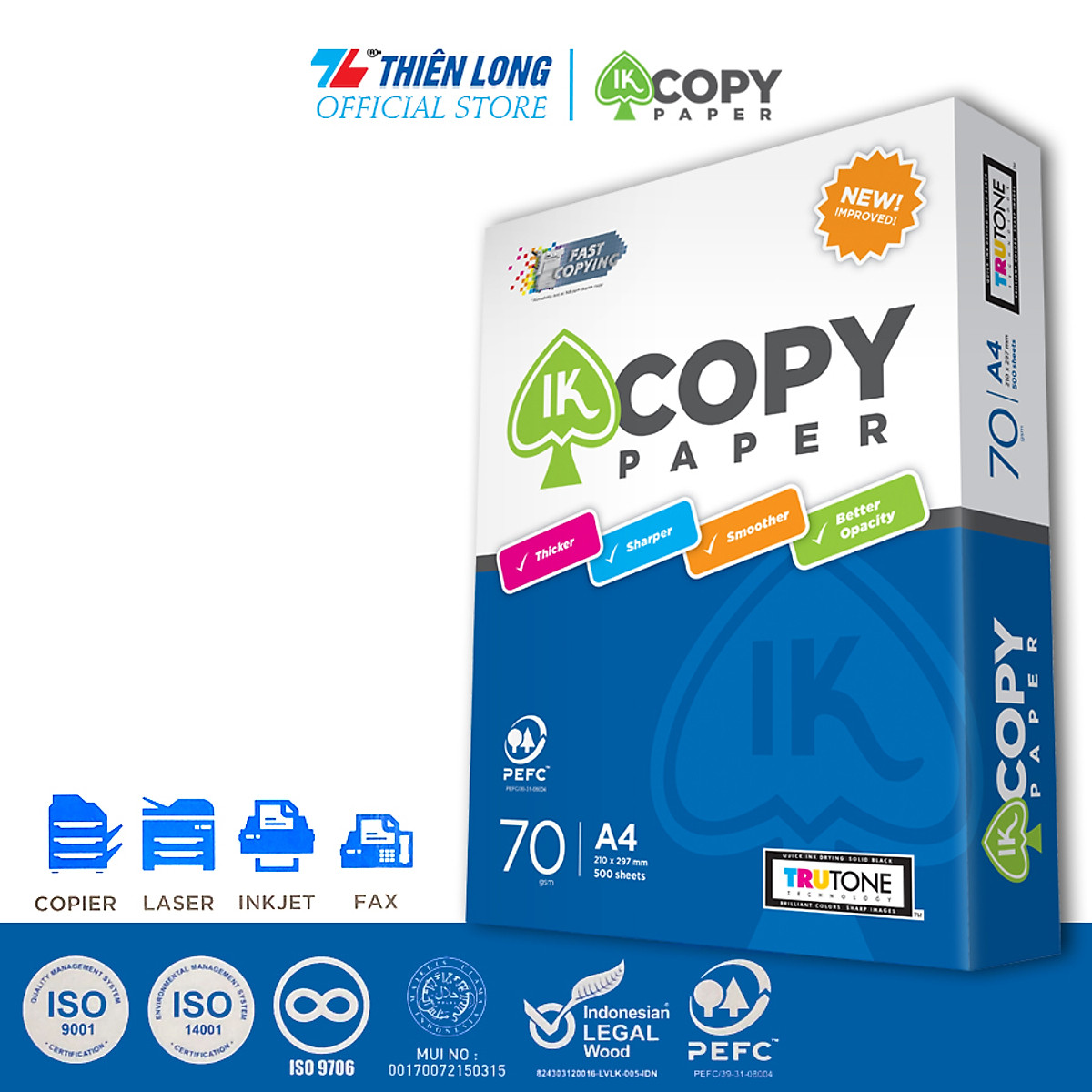 Giấy in photo A4 IK Copy IK-01 - Định lượng 70 gsm - 500 tờ/ream - giấy chất lượng cao nhập khẩu Indonesia