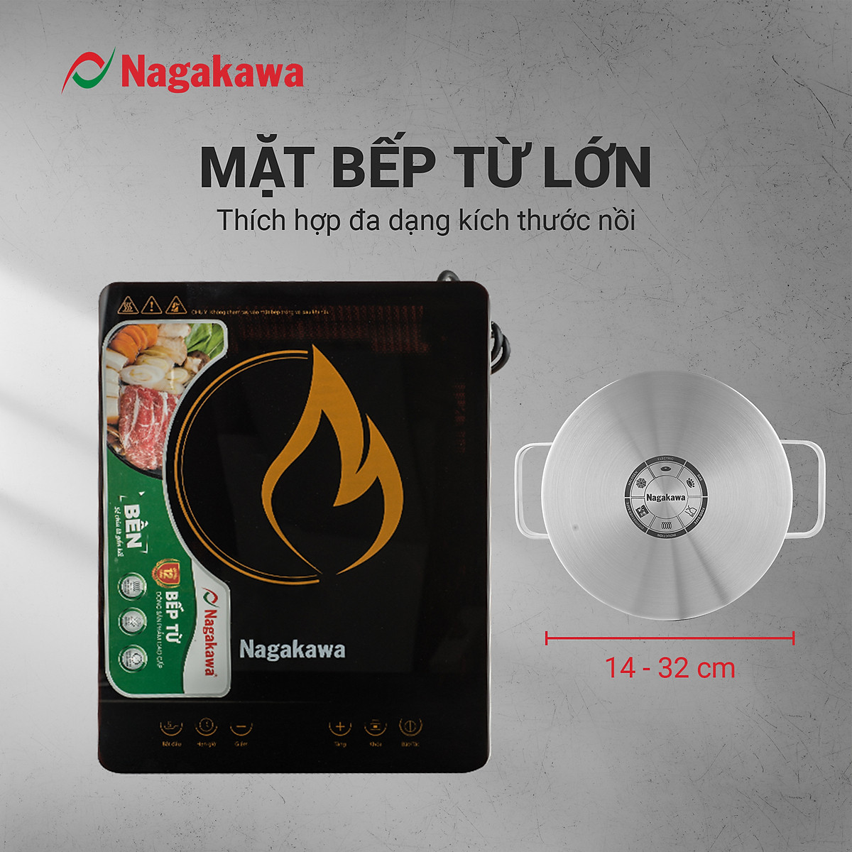Bếp Từ Đơn Nagakawa NAG0704 (2000W) - Kèm Nồi Lẩu - Hàng Chính Hãng