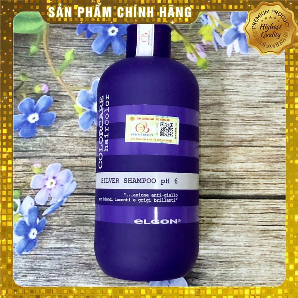 Dầu gội tím khử ánh vàng cho tóc trắng bạch kim Elgon Silver Colorcare Silver shampoo Italy 300ml