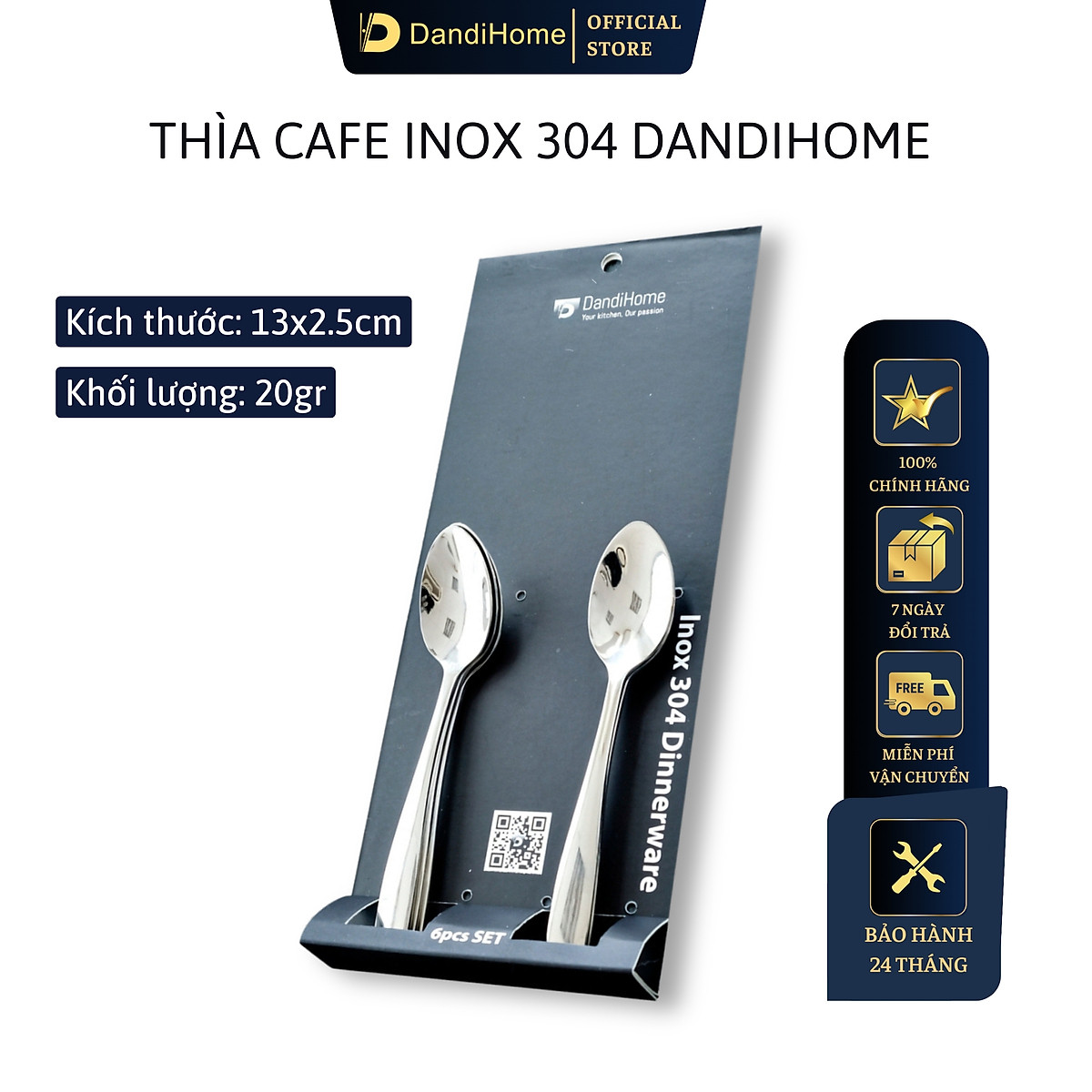 Bộ 6 thìa muỗng inox 304 DandiHome 2020 cao cấp, sang trọng, tinh tế