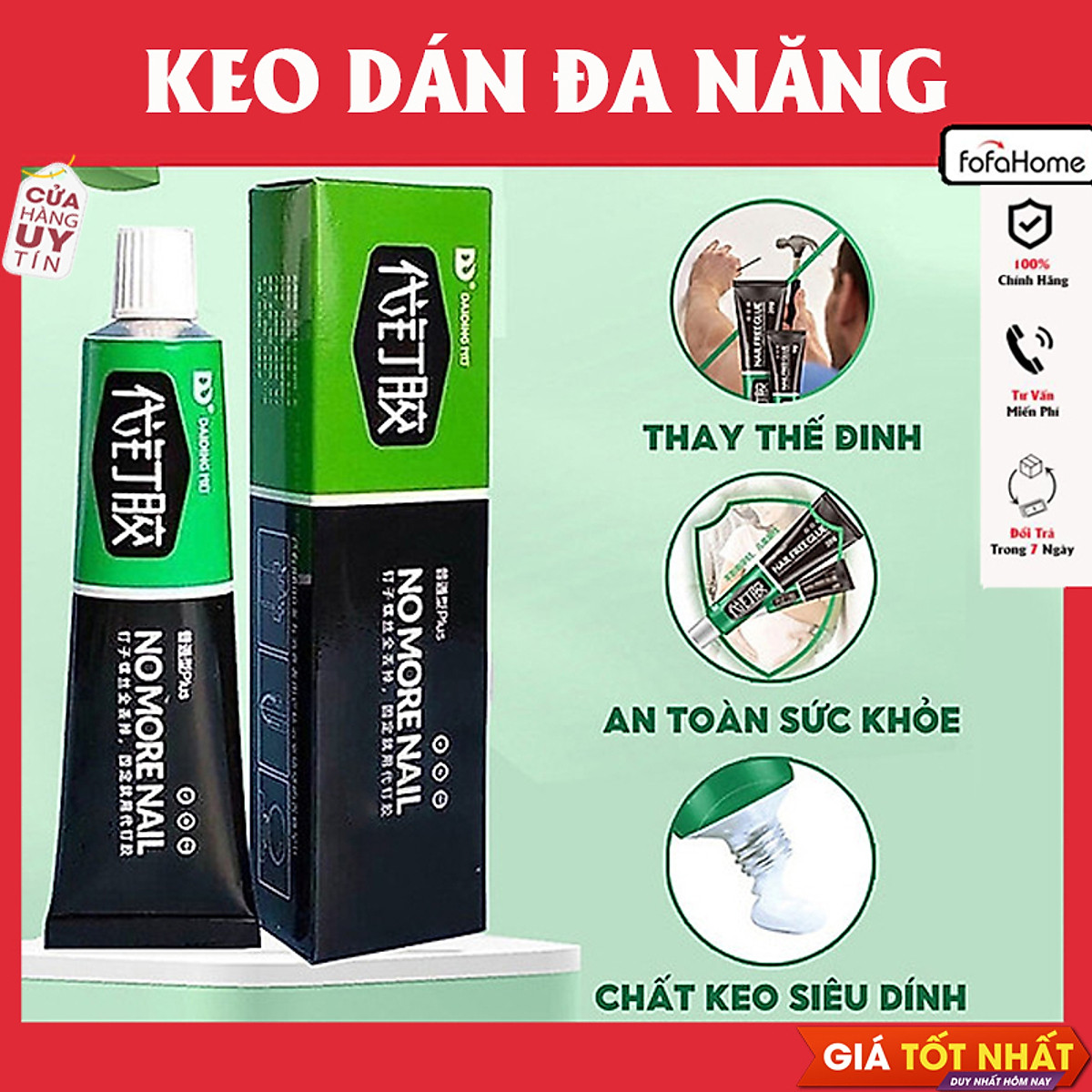 Keo Dán Đa Năng, Keo Siêu Dính, Dán chắc như đóng đinh NOMORE NAIL Tuýp 60g Keo Siêu Dính Công Nghệ Nhật Bản No More Nail Tuýp 60g Keo Siêu Dán Tường Dán Giày Gỗ Thuỷ Tinh Đa Năng Chống Thấm Nước