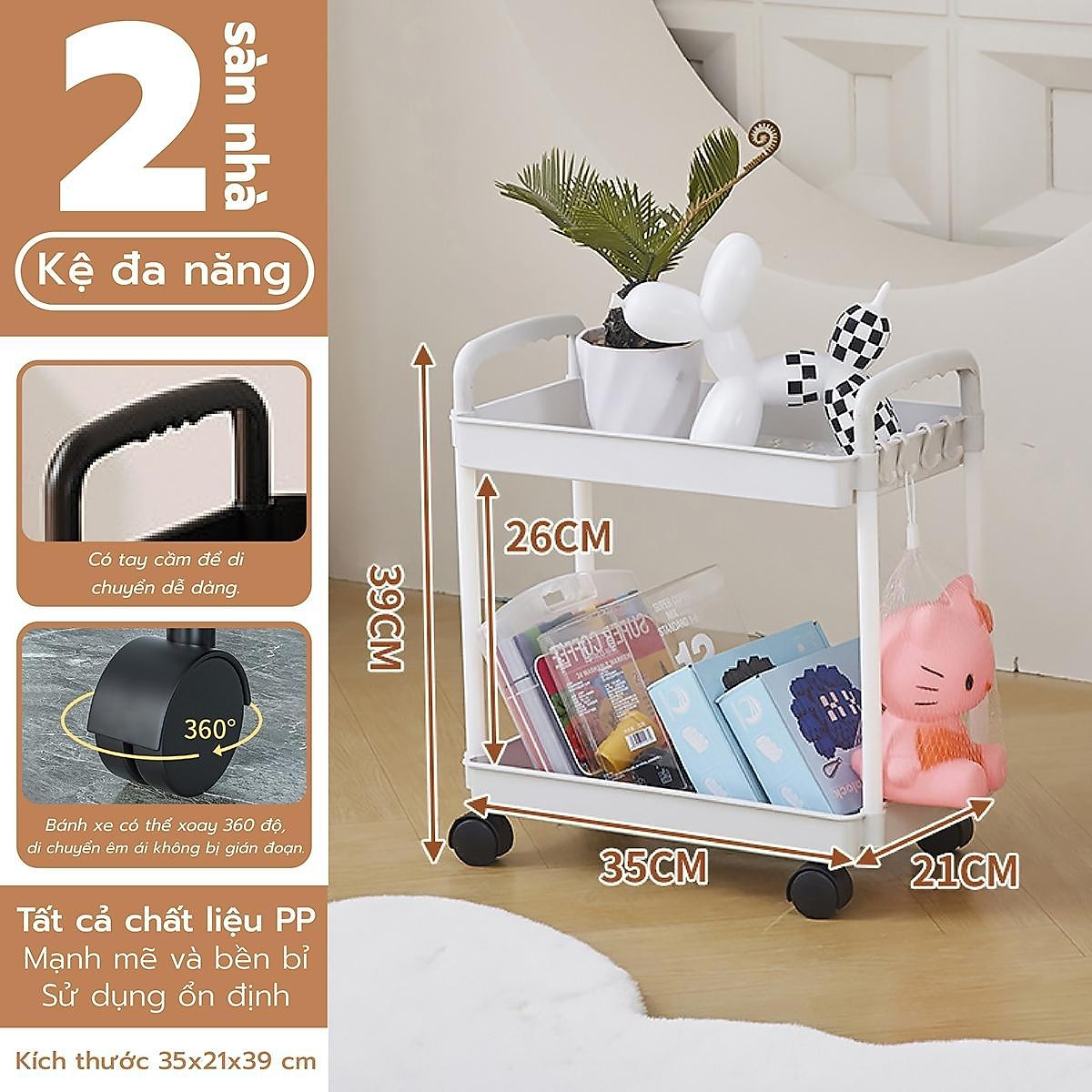 Kệ xe đẩy đựng đồ đa năng Model 3521: 2,3,4,5 tầng có bánh xe di chuyển đựng đồ ăn vặt, kệ spa bỉm sữa