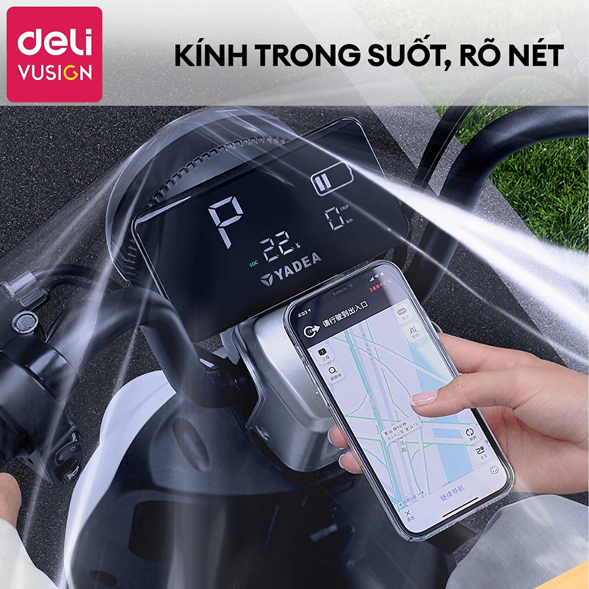 Áo Mưa Trong Suốt Đi Xe Máy DELI Có Kính Chắn Mưa 2 Lớp - Có Tai Gương, Chất Liệu Vải Siêu Bền