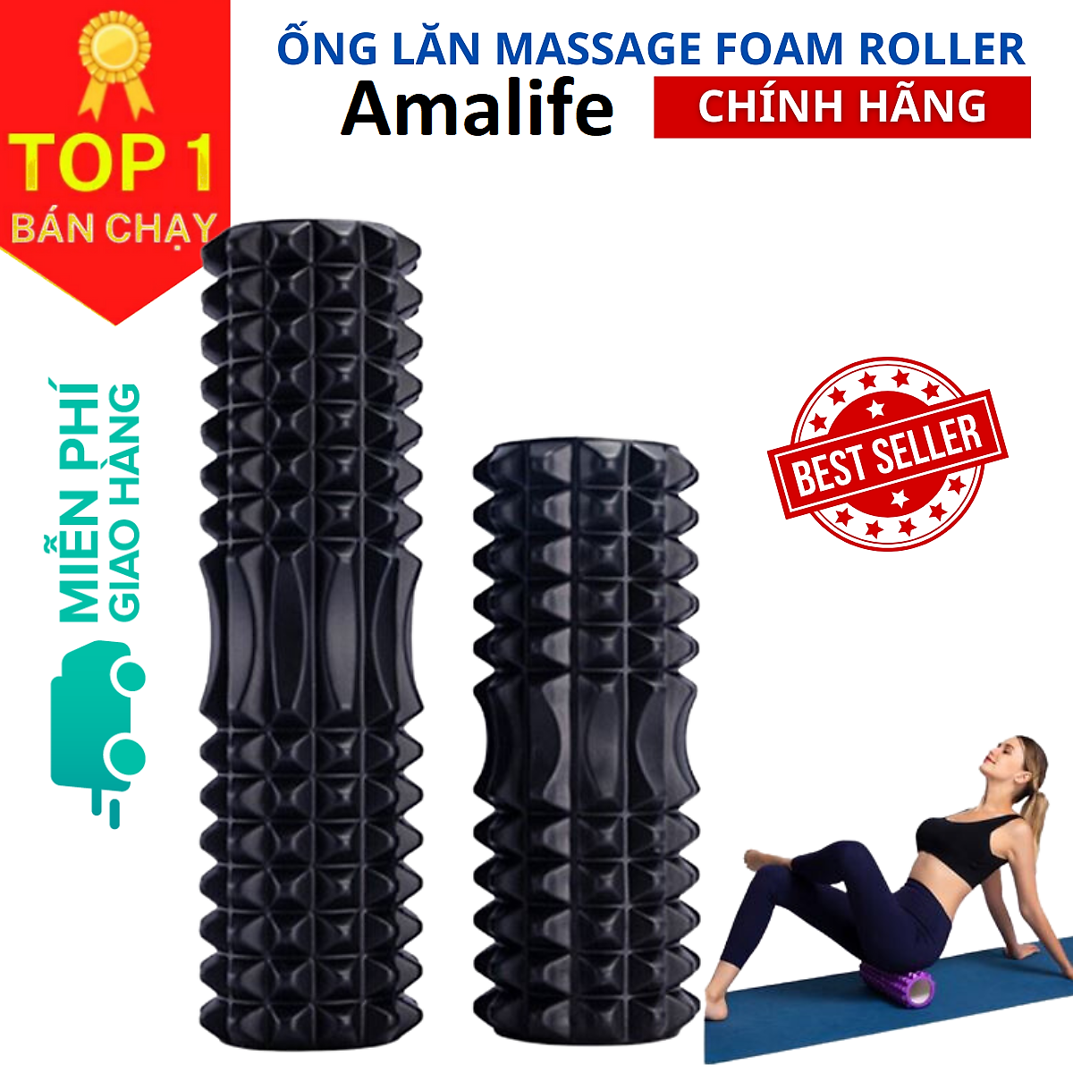 Con Lăn Yoga Massage Foarm Roller Ống Trụ Xốp Tập Thể Thao Giãn Cơ Có gai Roam Rollet Cao Cấp Chính Hãng Amalife