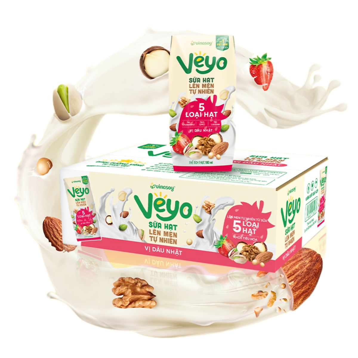 Thùng Veyo Sữa hạt lên men tự nhiên Vị Dâu Nhật (30hộp x 180ml)