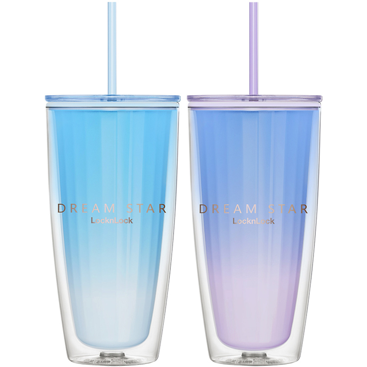 Ly nhựa 2 lớp LocknLock kèm ống hút Dream star Double wall cold cup 750ml HAP522