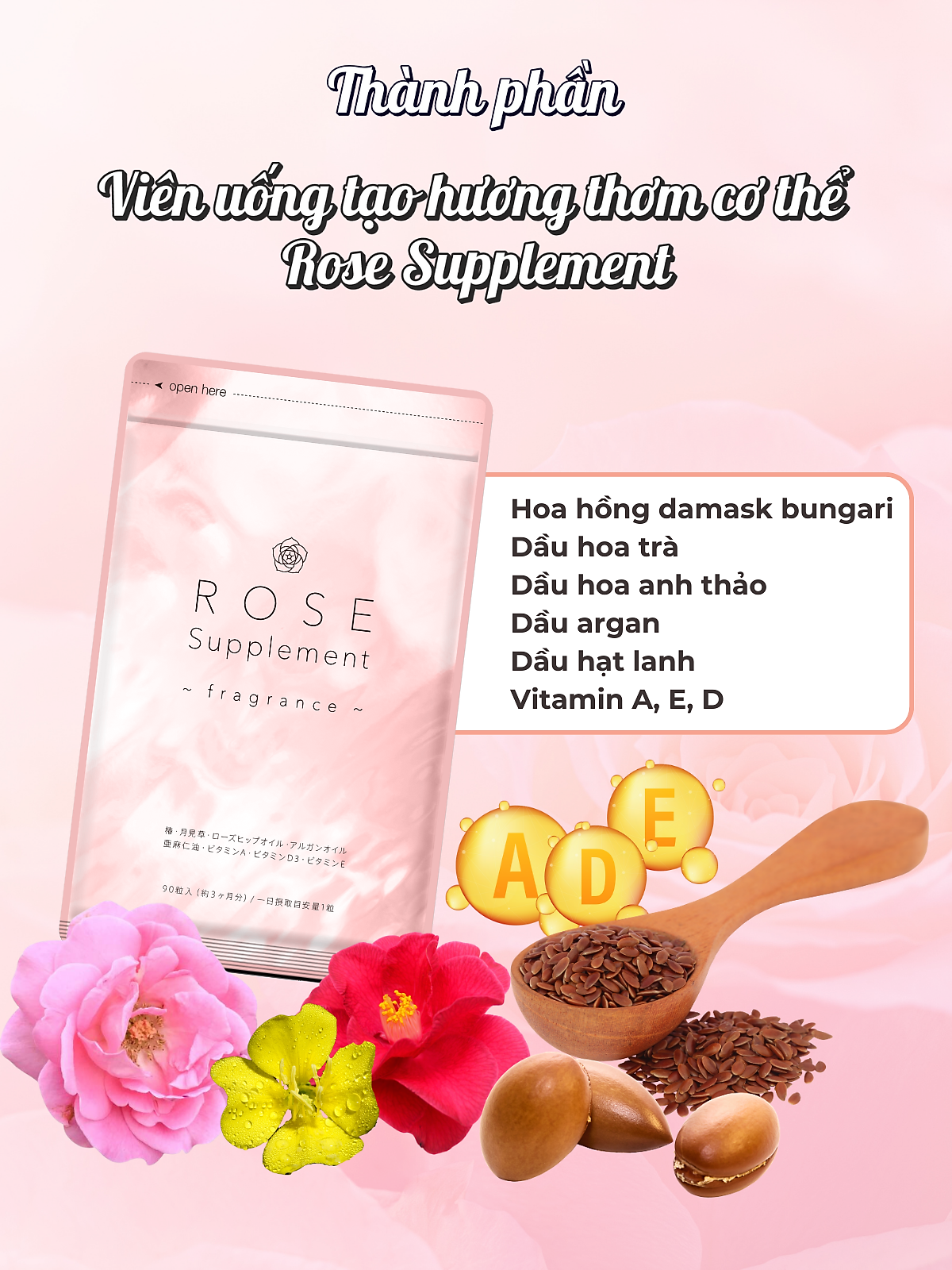 Viên Uống Tạo Hương Thơm Tự Nhiên Cho Cơ Thể Rose Supplement Seedcoms Nhật Bản