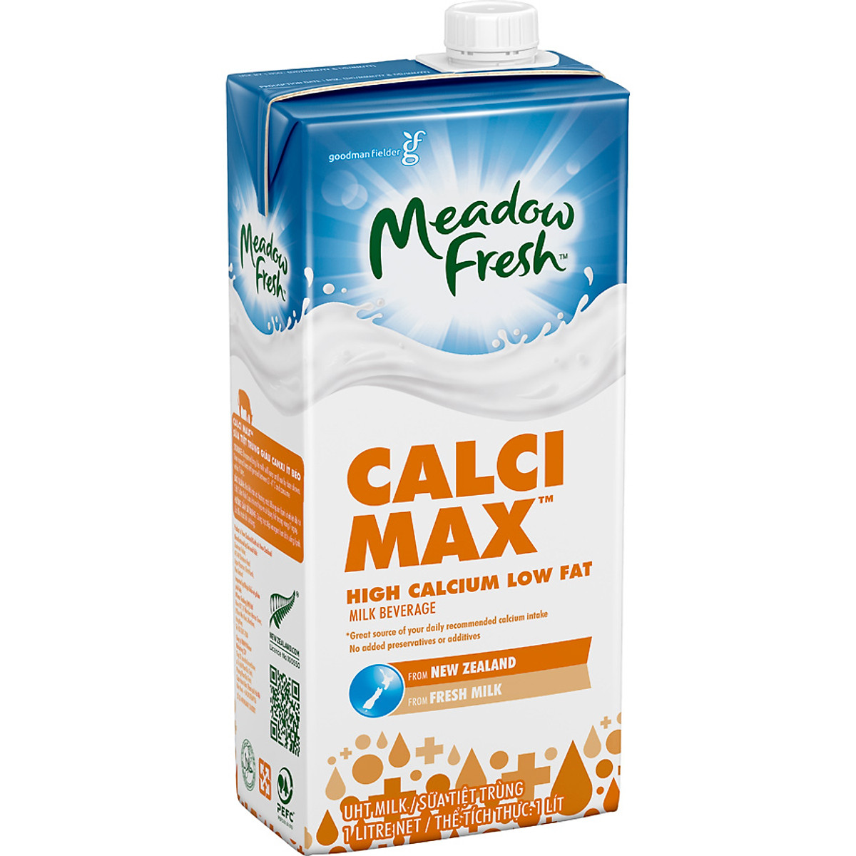Thùng 12 hộp Sữa Tươi Tiệt Trùng Giàu Canxi Ít Béo Meadow Fresh 1L hàng New Zealand