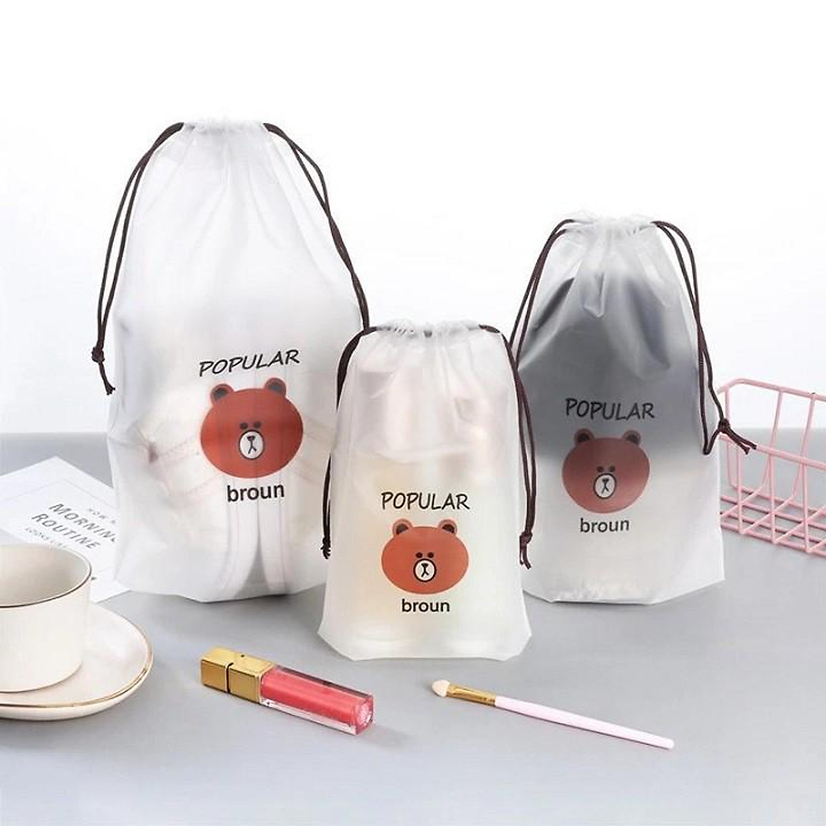 Túi dây rút chống thấm đựng quần áo giày dép đồ lót in hình gấu