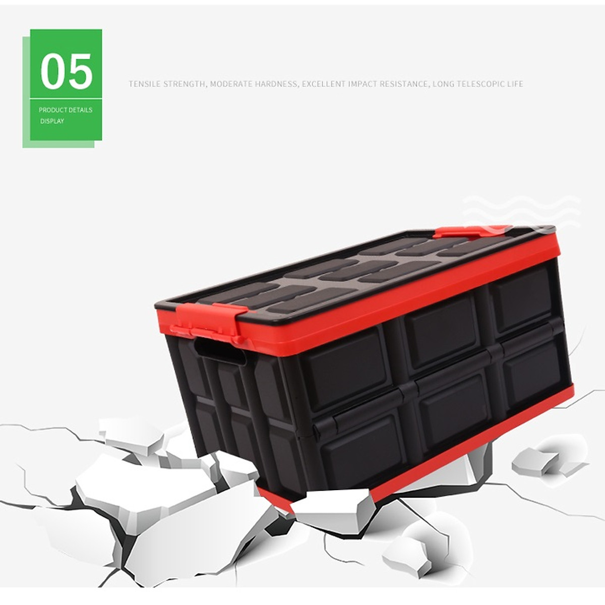 Hộp để đồ đa năng gấp gọn cốp sau ô tô dung tích 55 lít, Kích thước: Sâu x Rộng x Cao (52cm x 35cm x 28cm), Màu đen, KM309-55