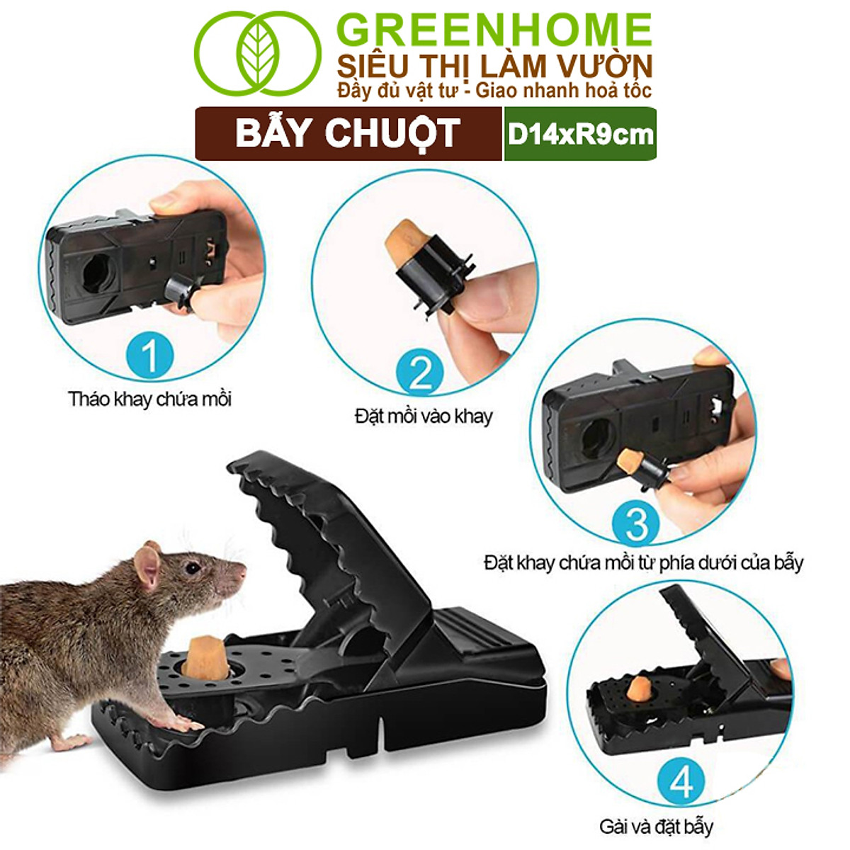 Bẫy Chuột Thông Minh Greenhome, D14xr9cm, Lò Xo Độ Nhạy Cao, Lực Gấp Mạnh, Dễ Dùng, Hiệu Quả Cao, Tái Sử Dụng Nhiều Lần