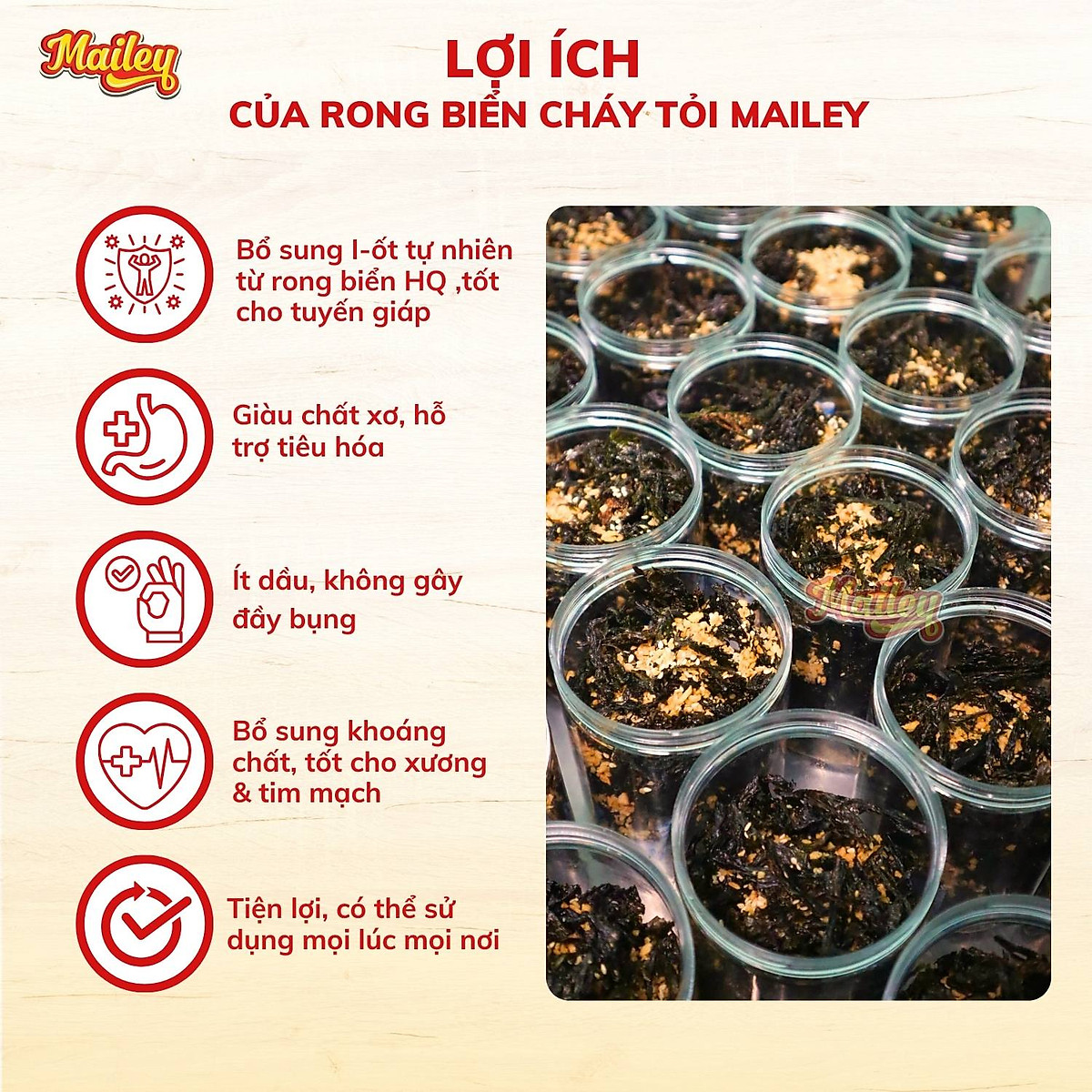 Rong biển cháy tỏi Mailey Hũ 200g - Rong biển ăn liền, ăn vặt, trộn cơm thơm ngon giàu dinh dưỡng