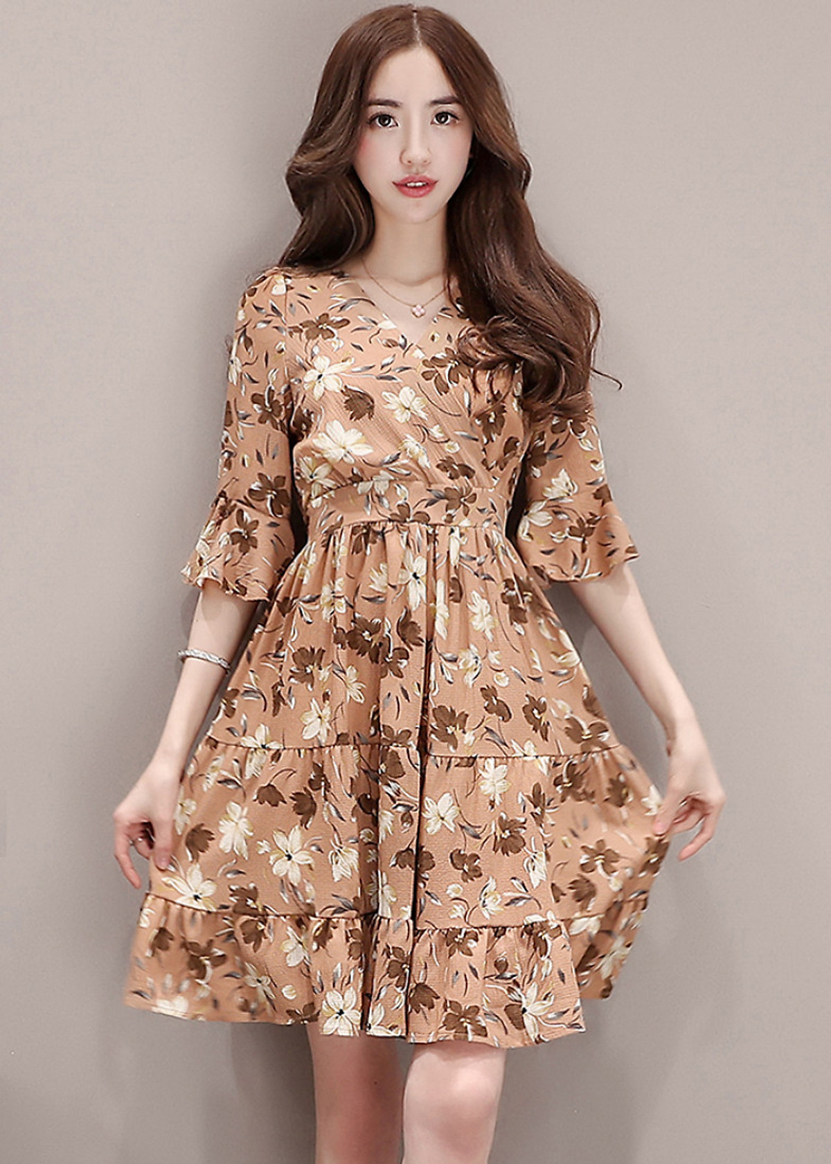 Đầm Hoa Cổ V Tay Ngắn Dễ Thương DN069 MayHomes
