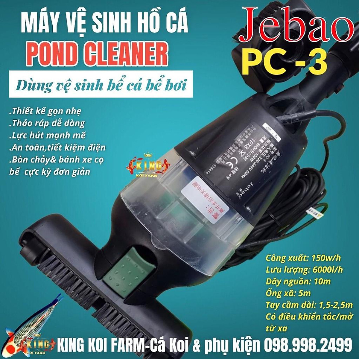 Máy vệ sinh hồ cá JEBAO PC 3 POND CLEANER Vệ sinh chuyên dụng cho bể
