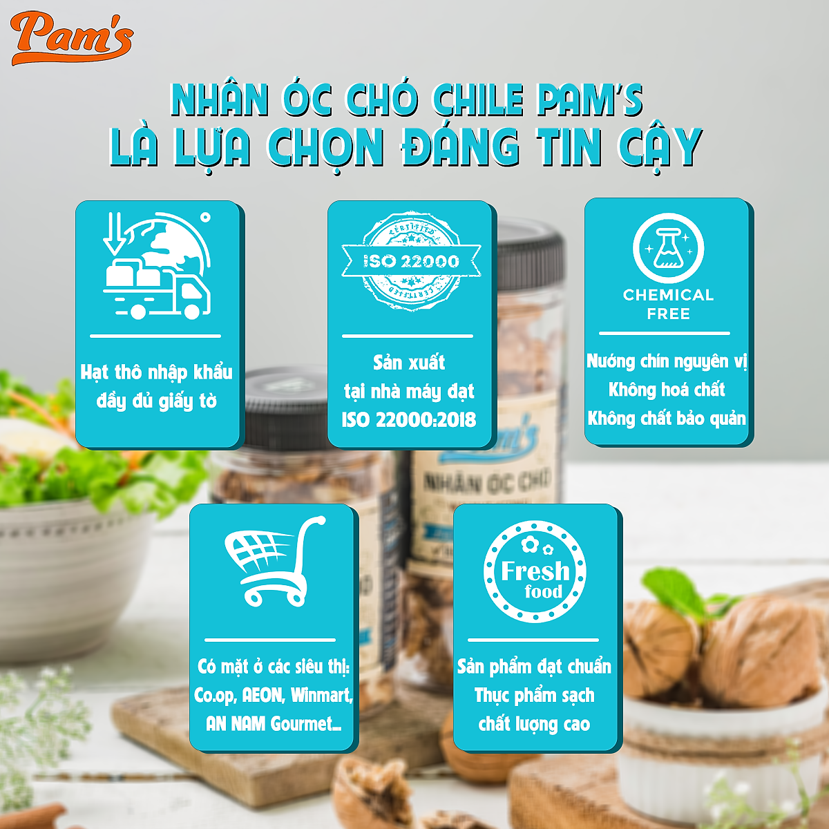 Nhân Hạt Óc Chó Vàng Pams,Hạt Óc Chó Chile Tách Vỏ Tốt Cho Mẹ Bầu và Trí Nhớ , Chất Lượng Cao, Giòn Béo, Thơm Ngon