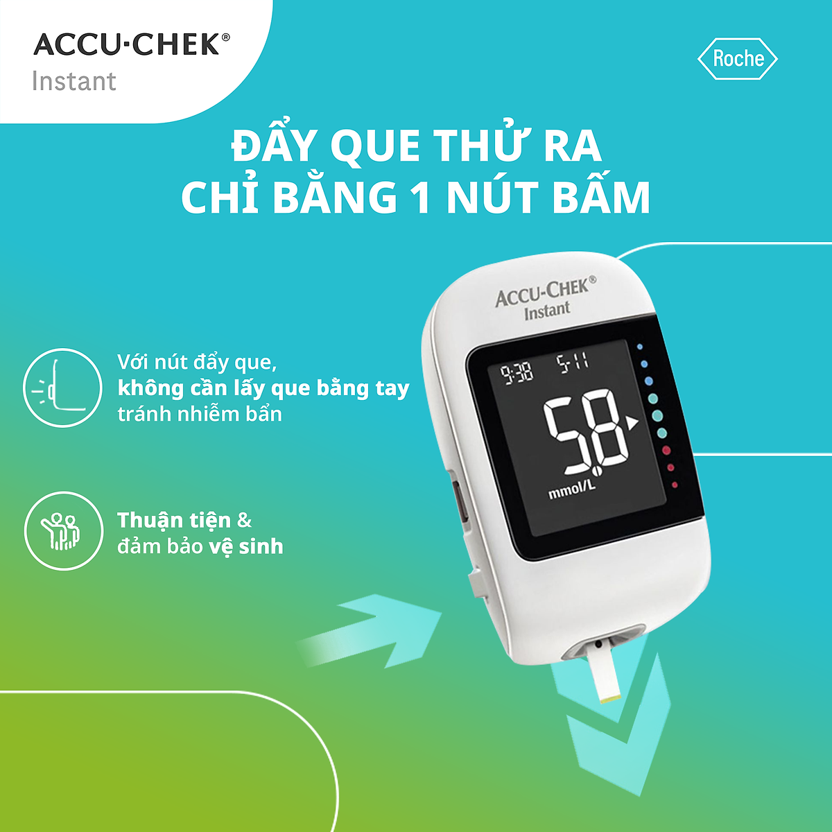 Máy Đo Đường Huyết ACCU-CHEK Instant Đo Được 4 Loại Mẫu Máu, Có Kết Nối Bluetooth - Chưa Có Que Thử