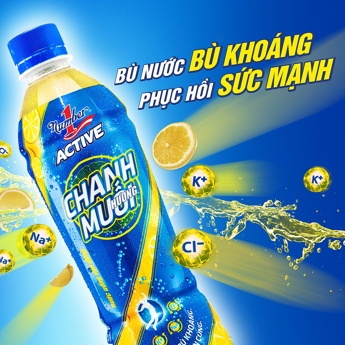 Thùng 24 chai Nước uống vận động Number 1 Active hương chanh muối chai PET 455 ml