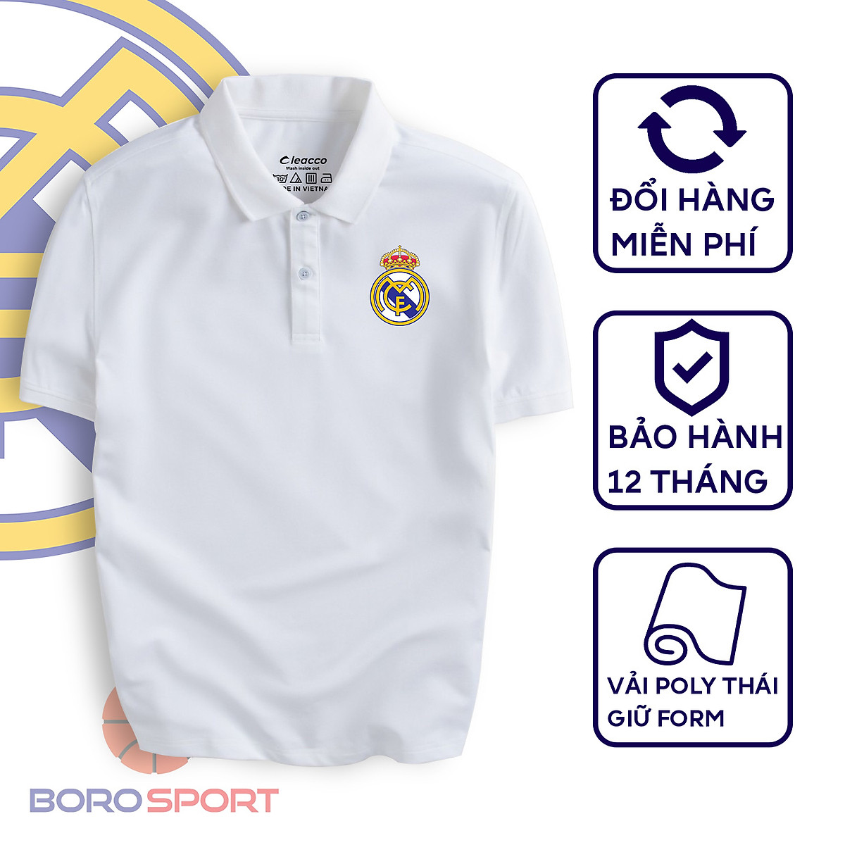 Áo Polo Boro Sport Chất Liệu Vải Poly Thái Giữ Form Thiết Kế Thời Trang Năng Động Real Madrid