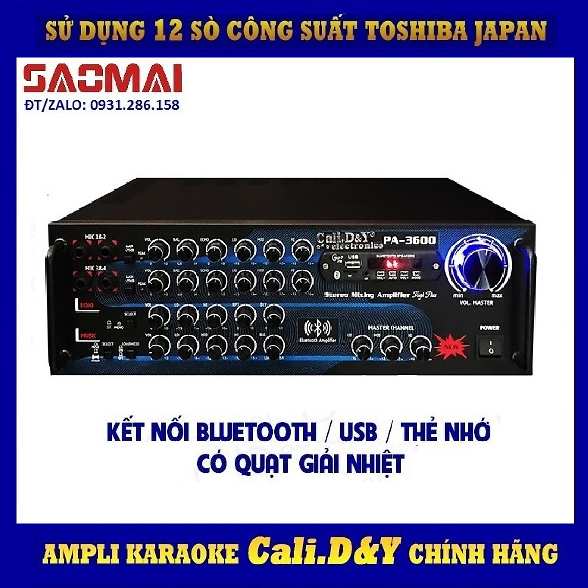 Amply Bluetooth Ampli Karaoke Gia đình 12 sò lớn Cali.D&Y PA3600