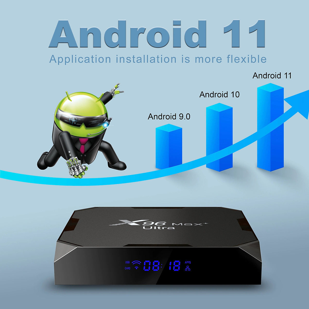 Tivi Box X96 Max plus ultra Android 11 điều khiển giọng nói tiếng việt kiêm bàn phím đèn nền Ram 4G Có Bluetooth S905X4 Wifi Kép Cài Sẵn Ứng Dụng Xem Phim Hd Và Truyền Hình Cáp miễn phí vĩnh viễn - Hàng Nhập Khẩu