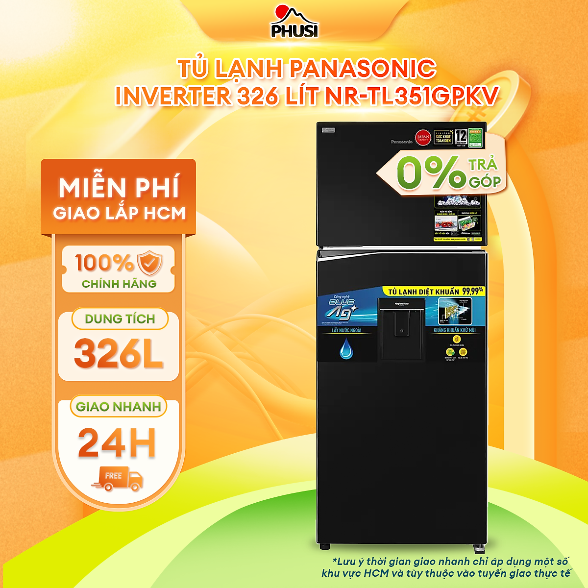 Tủ lạnh Panasonic Inverter 326 lít NR-TL351GPKV - Chỉ giao tại HCM
