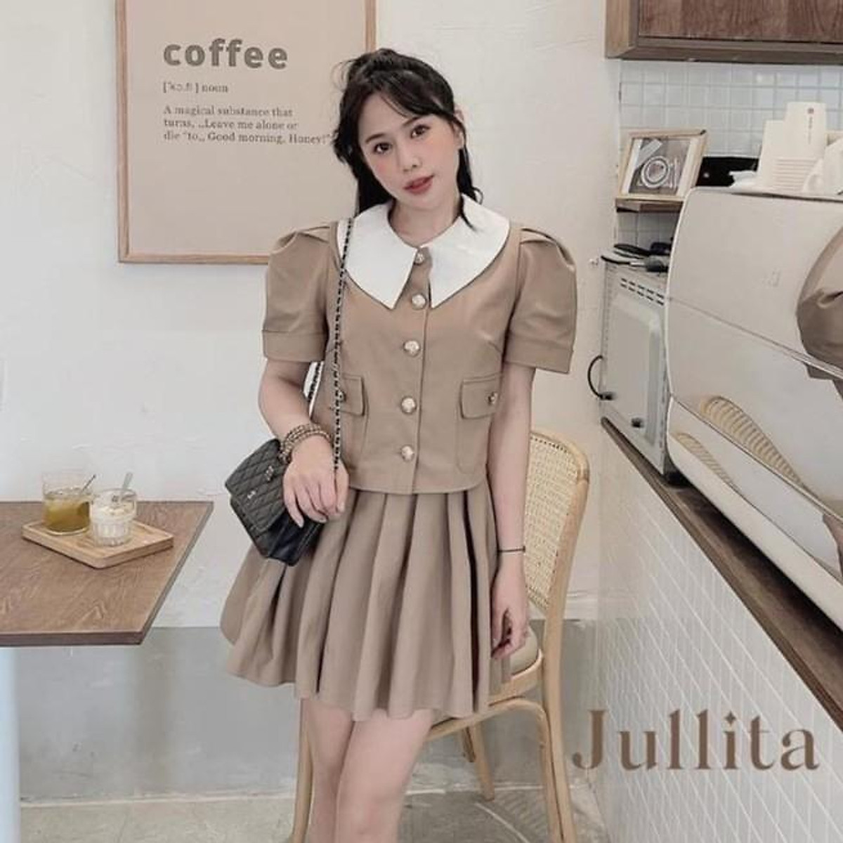 Set Bộ Áo Và Chân Váy Tone Đỏ Dạ Tweed  VADLADY