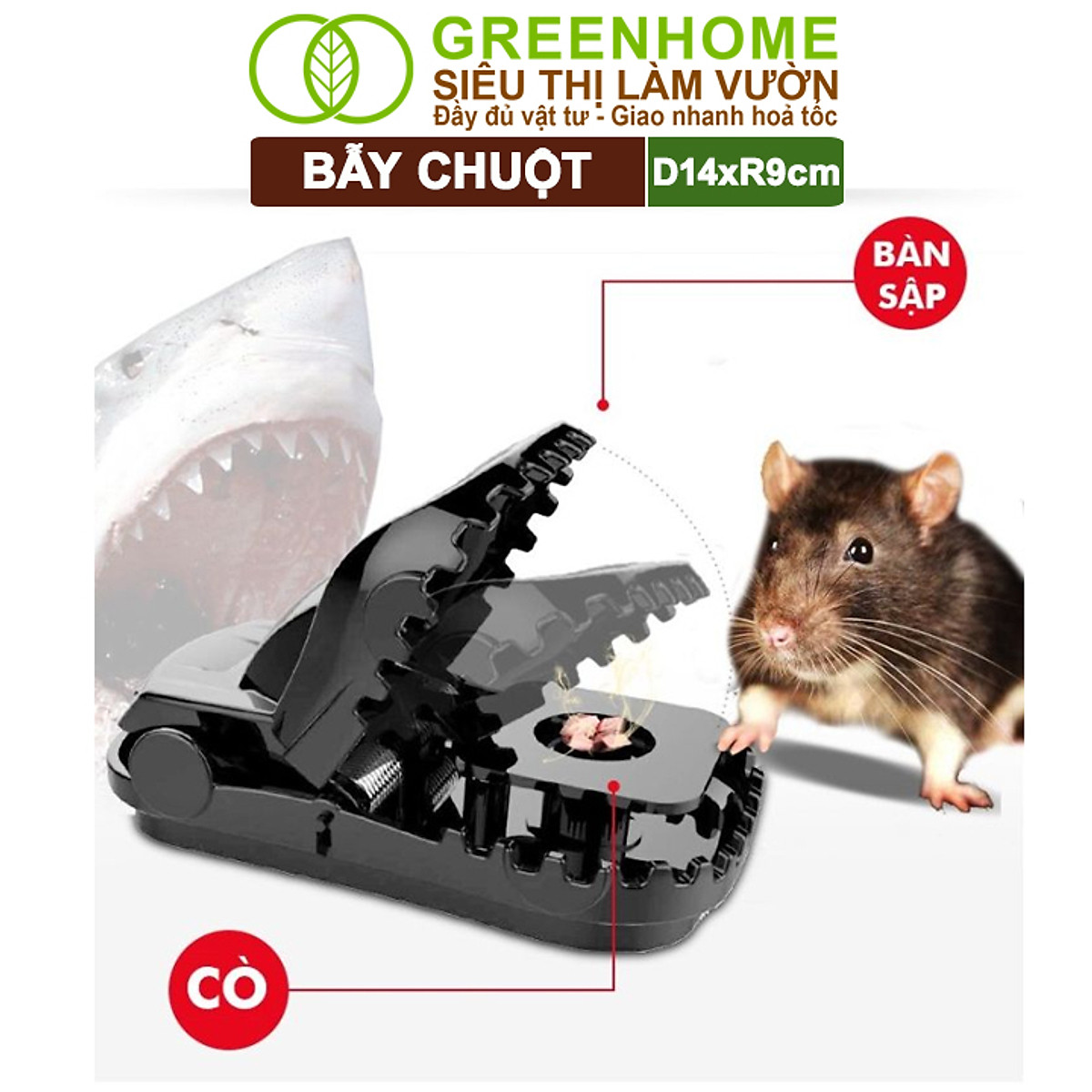 Bẫy Chuột Thông Minh Greenhome, D14xr9cm, Lò Xo Độ Nhạy Cao, Lực Gấp Mạnh, Dễ Dùng, Hiệu Quả Cao, Tái Sử Dụng Nhiều Lần