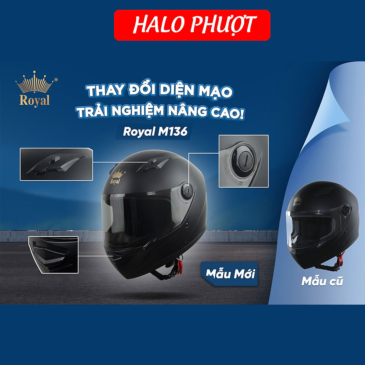 Mũ Bảo Hiểm Fullface Chính Hãng ROYAL M136