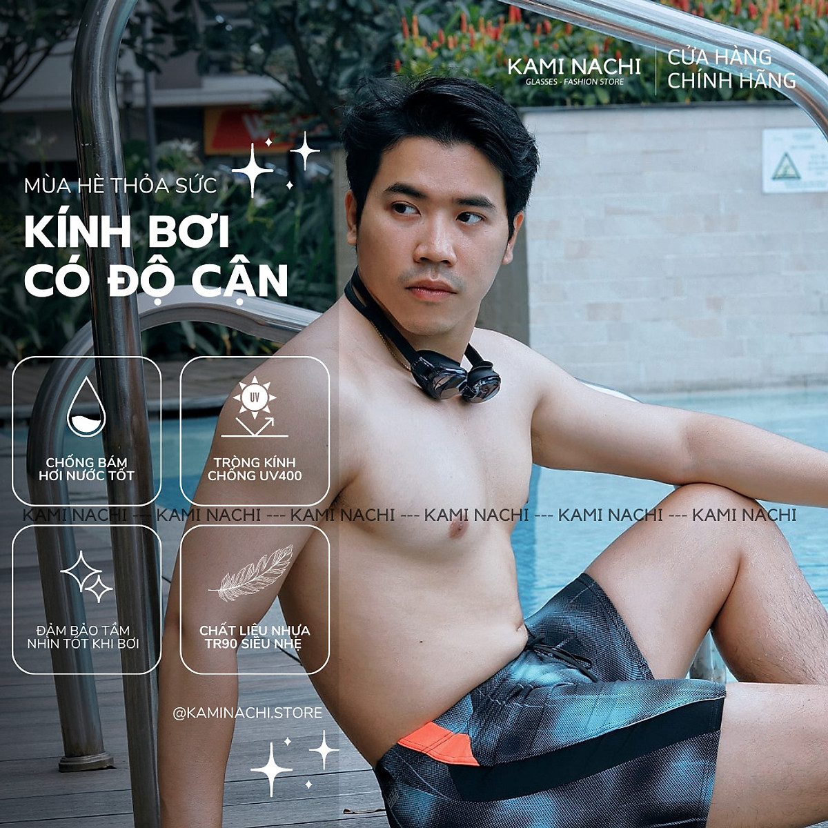 Kính bơi cận cho người lớn nam nữ có độ từ 1.5 độ đến 9.0 độ chính hãng KAMI NACHI - Mắt kính bơi cận thị chống bám hơi nước
