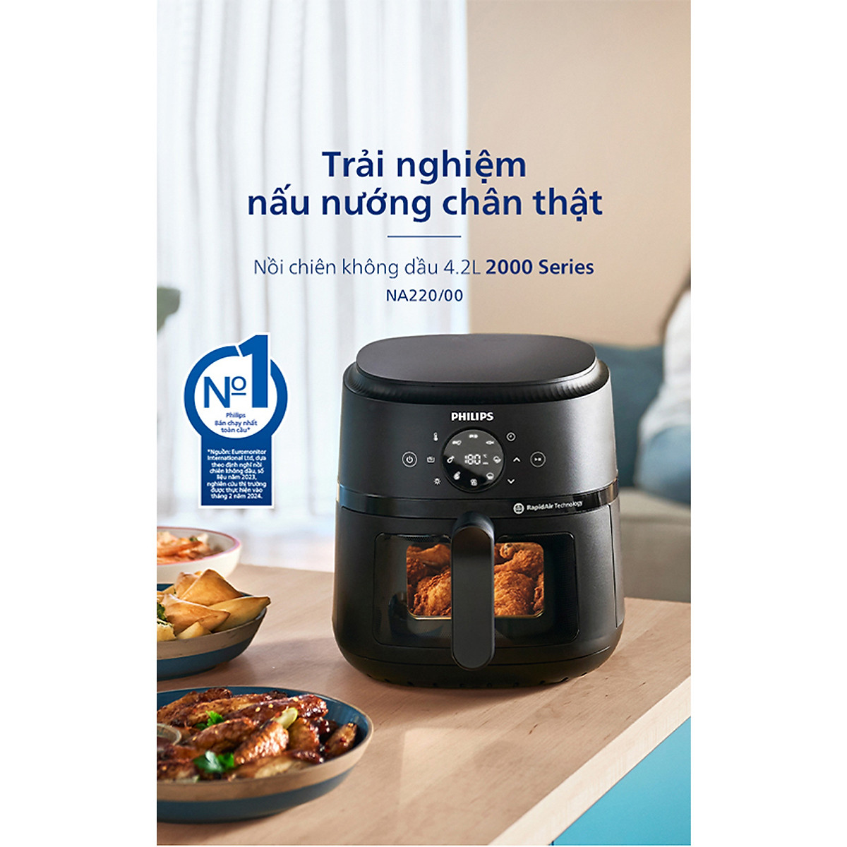 Nồi chiên không dầu Philips 4.2 lít NA220/00 - Hàng chính hãng