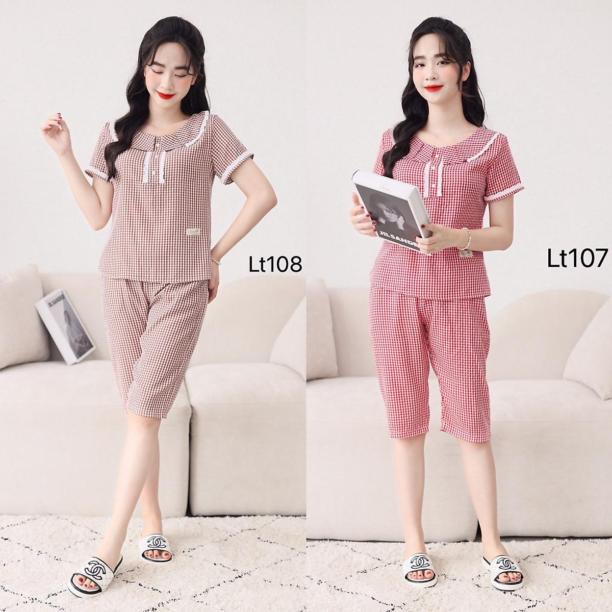 Mua Đồ Bộ Sau Sinh, Quần Áo Nữ, Quần Áo Mặc Nhà Mẫu Kẻ Cazo Cổ Tròn Ren Trắng 3 Cúc Đẹp Lướt Mua Đồ Bộ Sau Sinh, Quần Áo Nữ, Quần Áo Mặc Nhà Mẫu Kẻ Cazo Cổ Tròn Ren Trắng 3 Cúc Đẹp Lướt