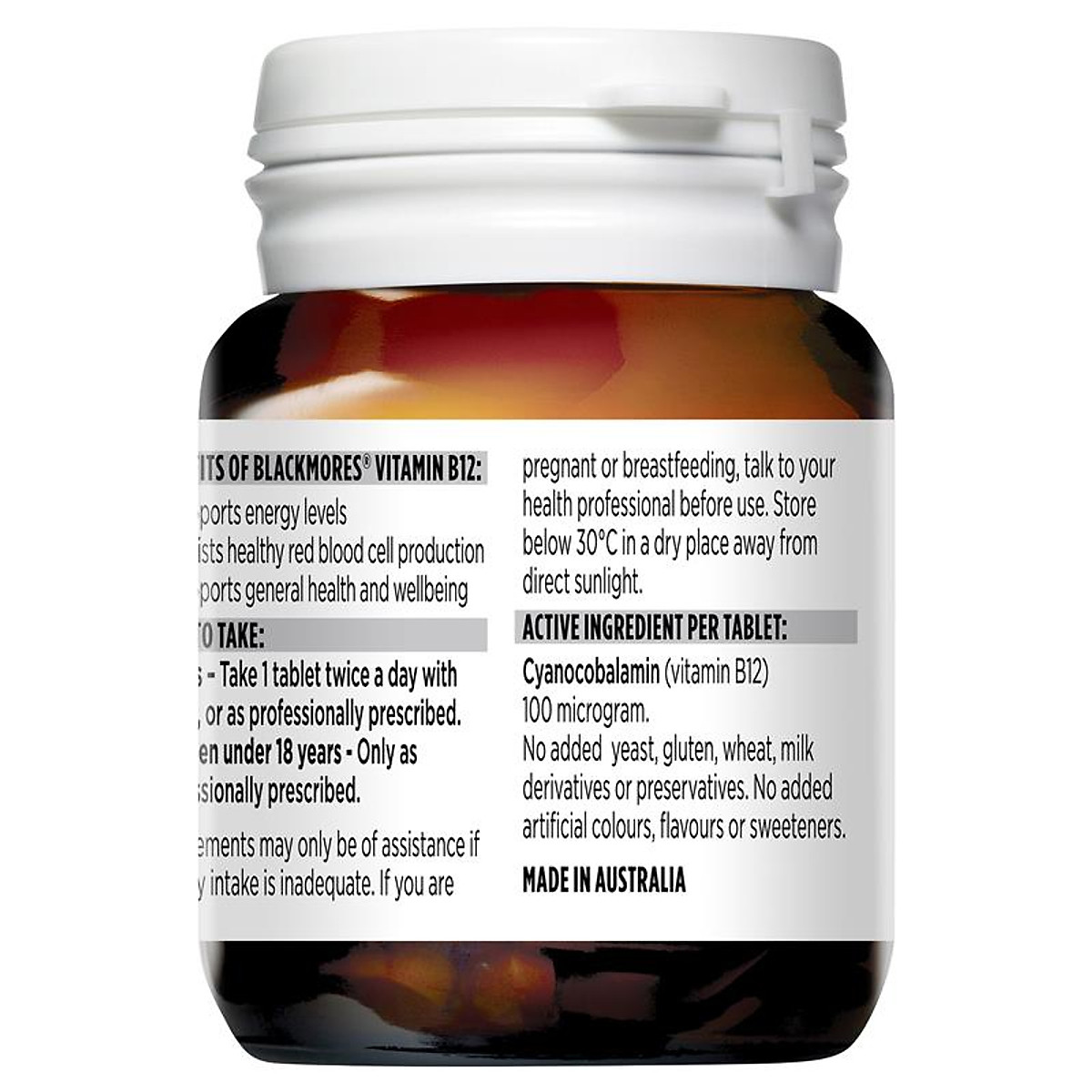 Viên uống vitamin Blackmores Vitamin B12 (Cyanocobalamin) 100mcg 75 Tablets