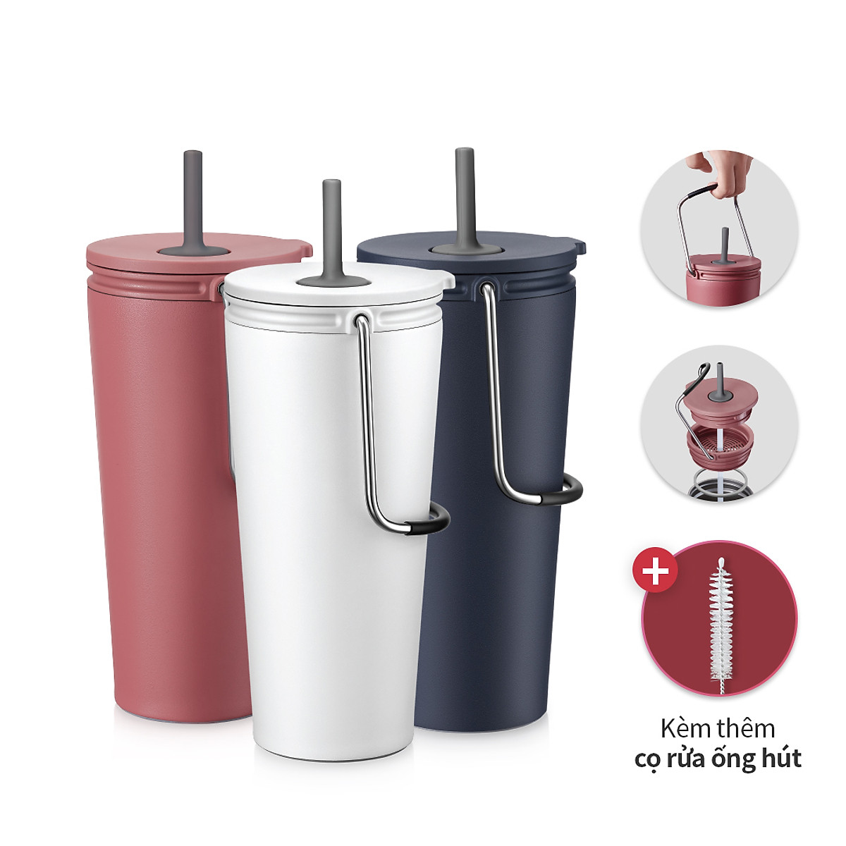 Bình giữ nhiệt có ống hút Lock&Lock Bucket Tumbler with Straw LHC4268 540ml