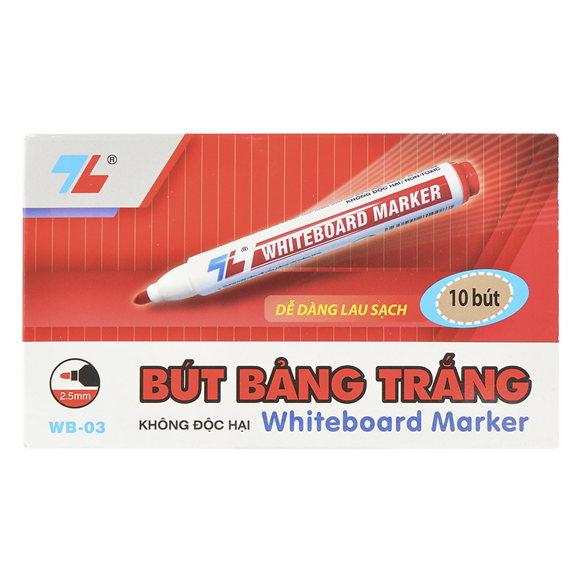Hộp 10 Bút Lông Bảng Thiên Long WB03 - Đỏ