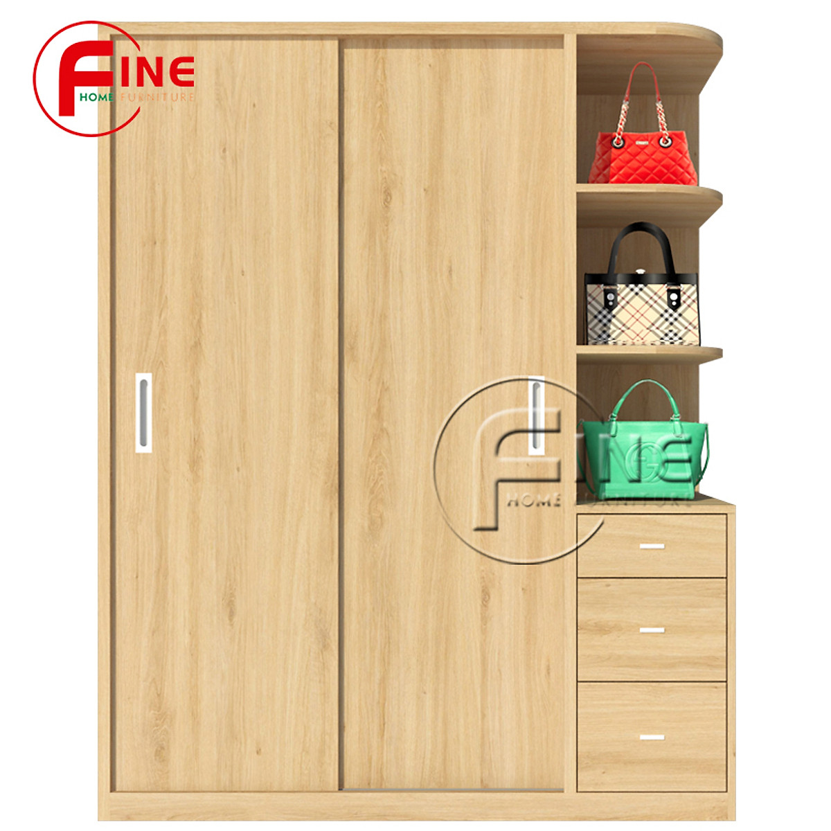 Tủ Quần Áo 2 Cánh Cửa Lùa Và 3 Hộc Kéo Và Kệ Trưng Bày Hiện
