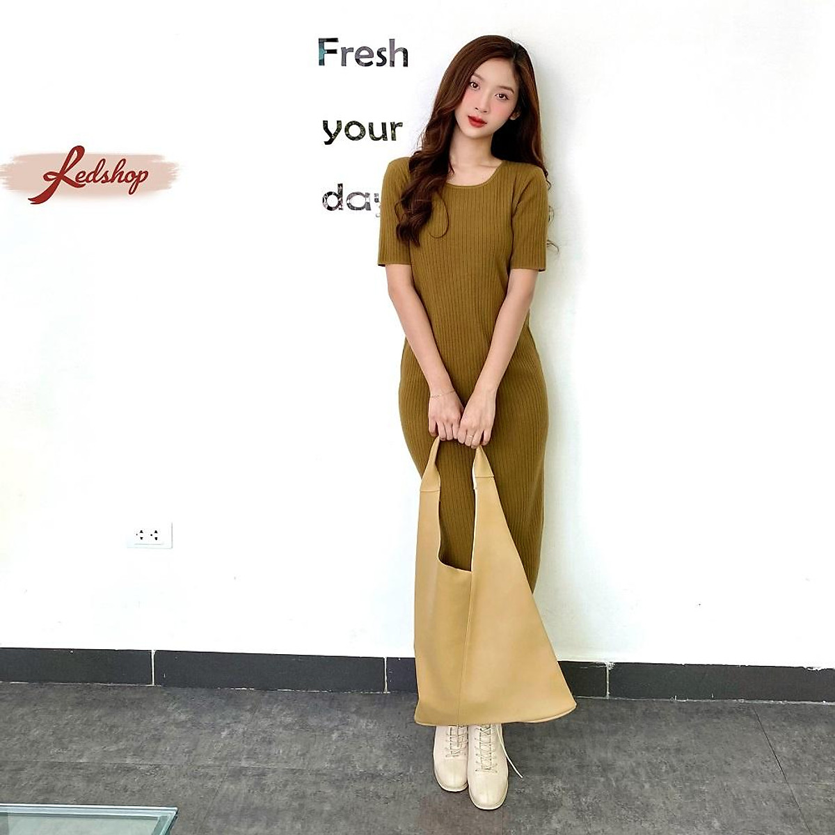 Váy len tăm suông dài phong cách Hàn Quốc Red Shop 29953 - Đầm suông