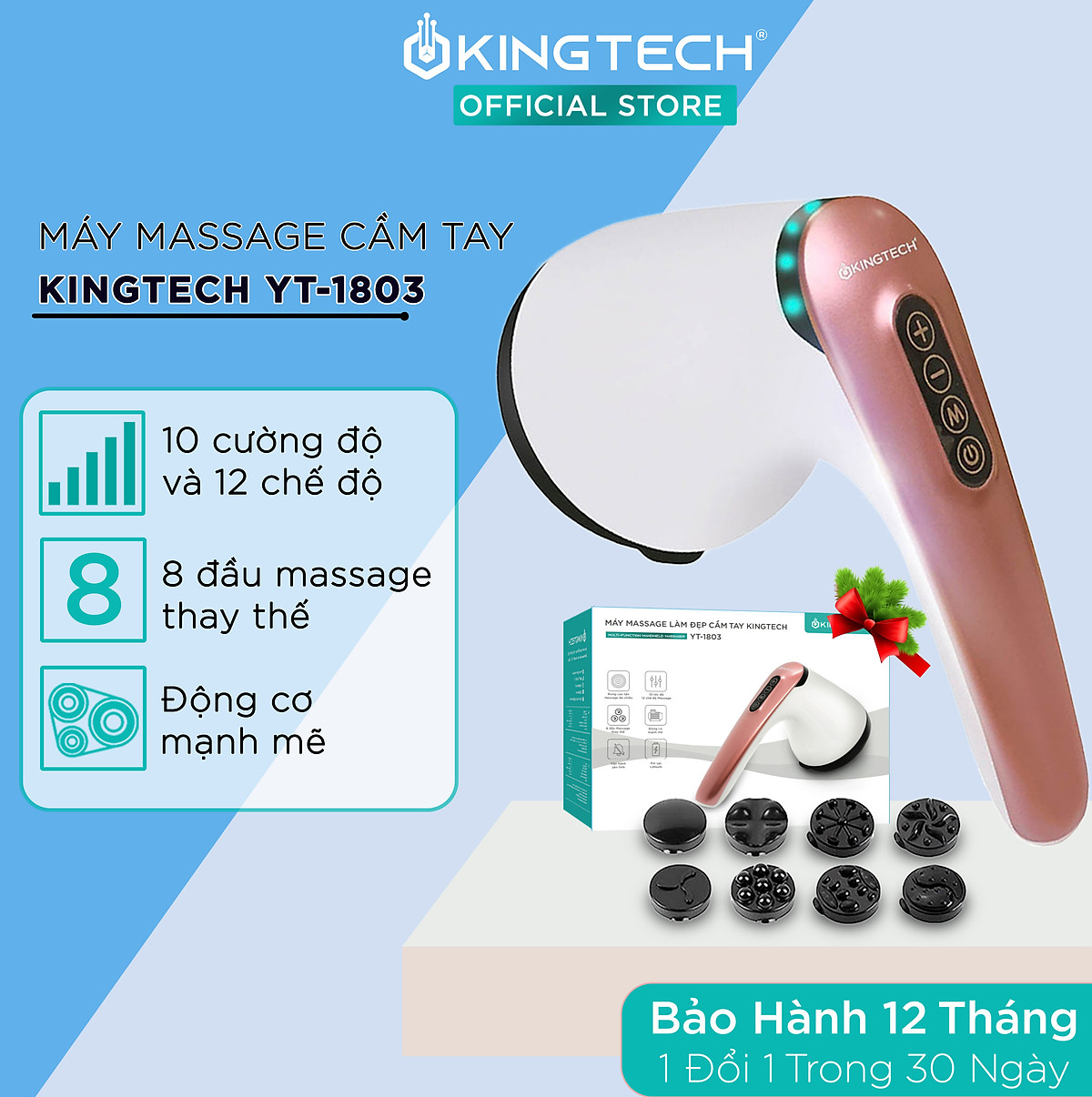 Máy Massage Cầm Tay Đa Năng KINGTECH YT-1803 - Mát Xa Không Dây Toàn Thân - Giảm Đau Cơ, Cứng Khớp Cho Cổ, Vai Gáy, Lưng, Chân, Cánh Tay - Hỗ Trợ Giảm Béo Vòng Bụng - Hàng Chính Hãng