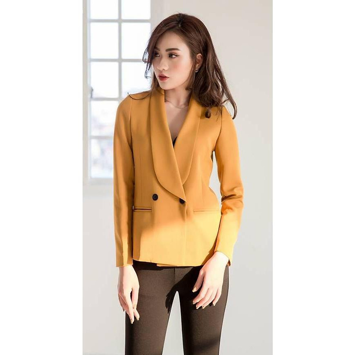 Áo Vest Công Sở Nữ NK Fashion Thiết Kế Dáng Lửng Dài Tay Kèm Cúc Bọc