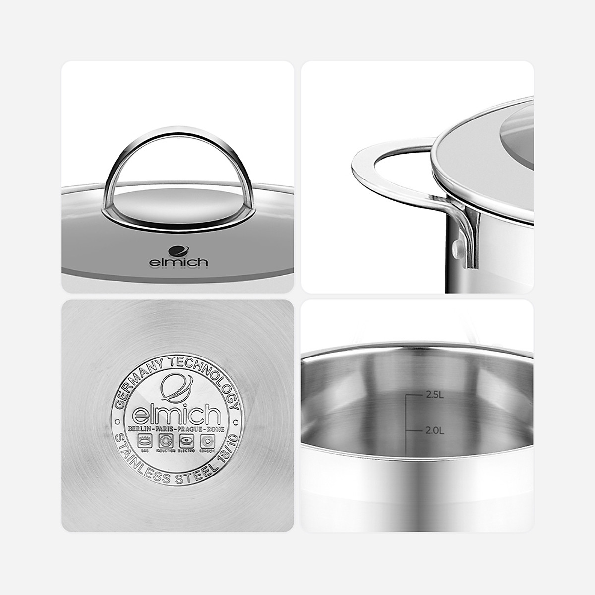 Bộ nồi 5 đáy Inox 304 Elmich Celestin EL 3979 Size 18, 20cm