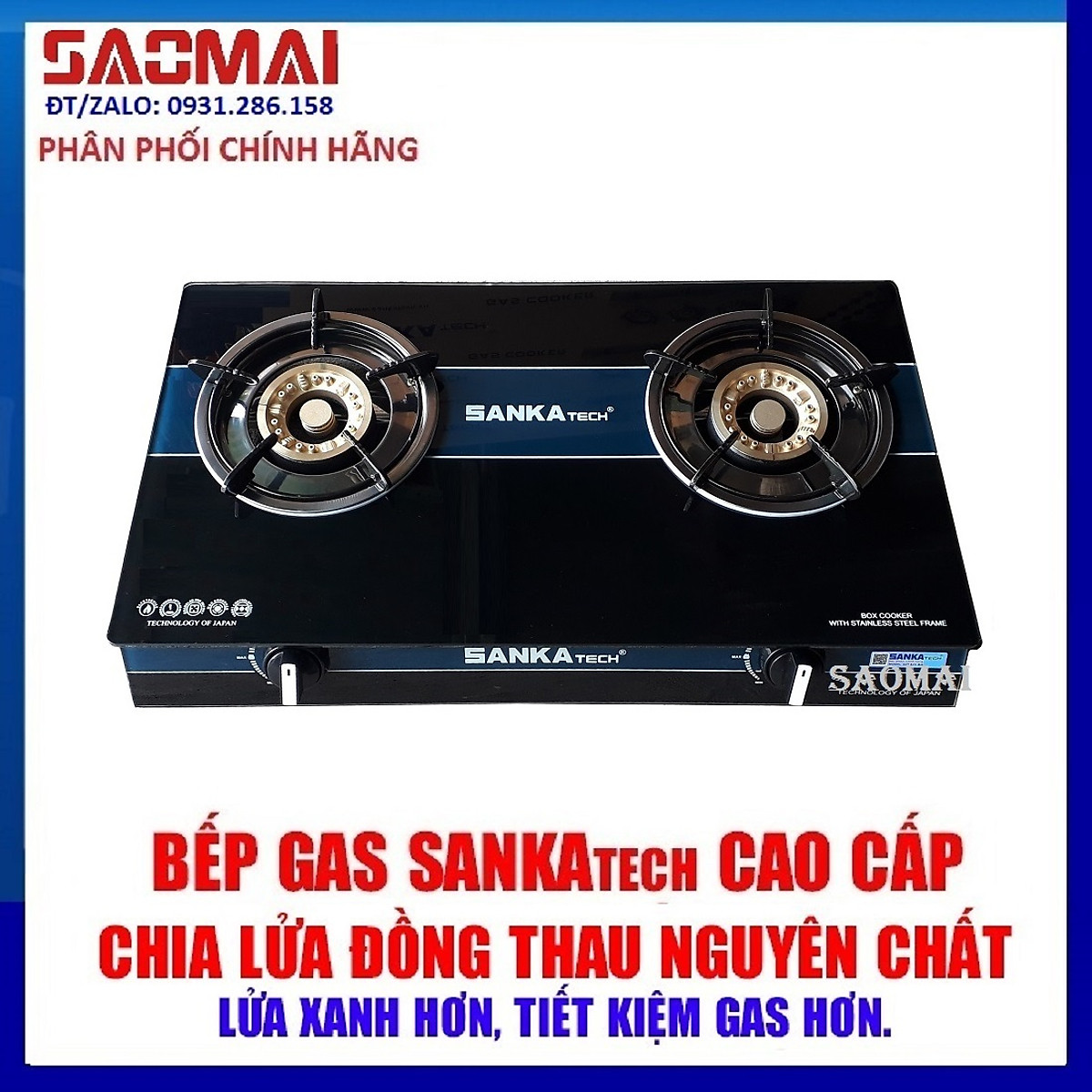 Bếp Gas SANKAtech SKT622 - Bếp ga Điếu đúc Gang, Sen Đồng Thau, 3 vòng lửa - Hàng chính hãng cao cấp